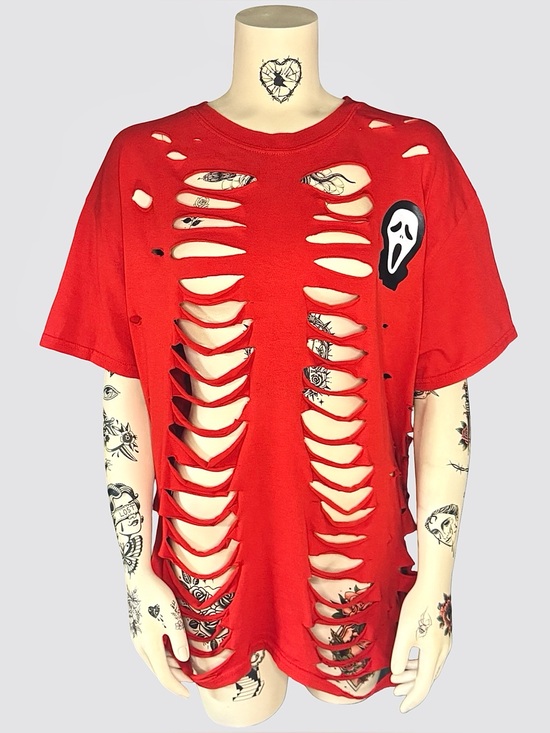 Gildan Tops - Red shredded ghost face tee